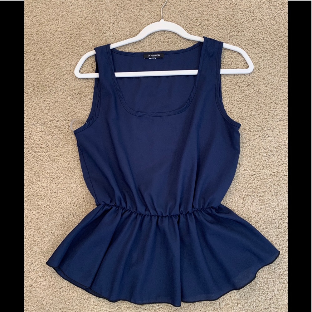 Navy Front Flounce Top
